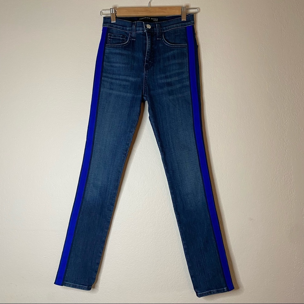 Veronica Beard Blue Tuxedo Stripe Kate 10” Skinny… - image 3